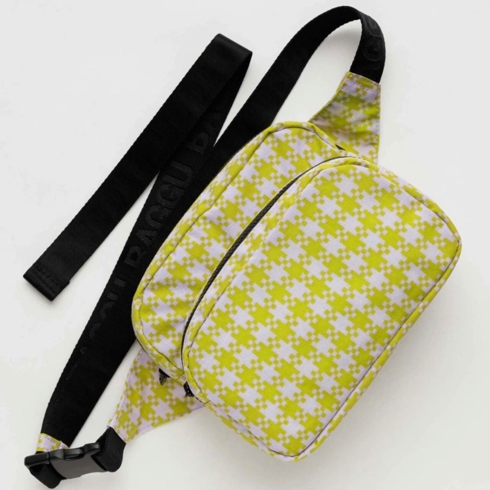 BAGGU Fanny Pack, Ripstop Nylon, Pink Pistachio Pixel Gingham